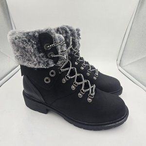 Nautica Women Everly Black Tall Winter Boots Faux Fur Trim Size 8.0
